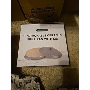 Servappetit Ceramic Grill Pan with Lid Stackable‎ 10 inch Gray